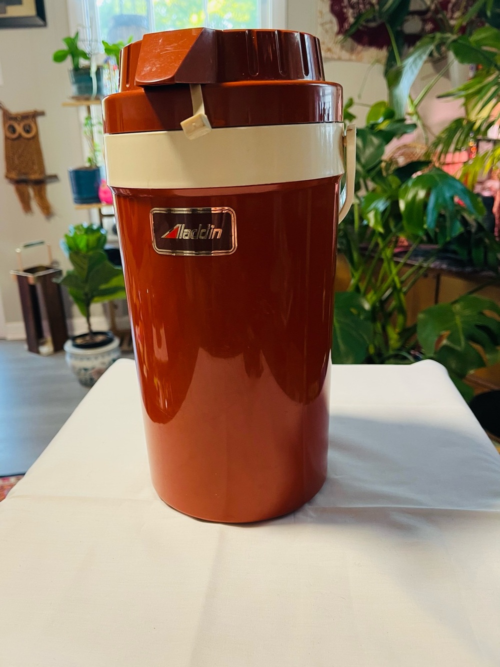 Vintage Aladdin Brown & Cream Insulated Beverage Canister with Carry Handle